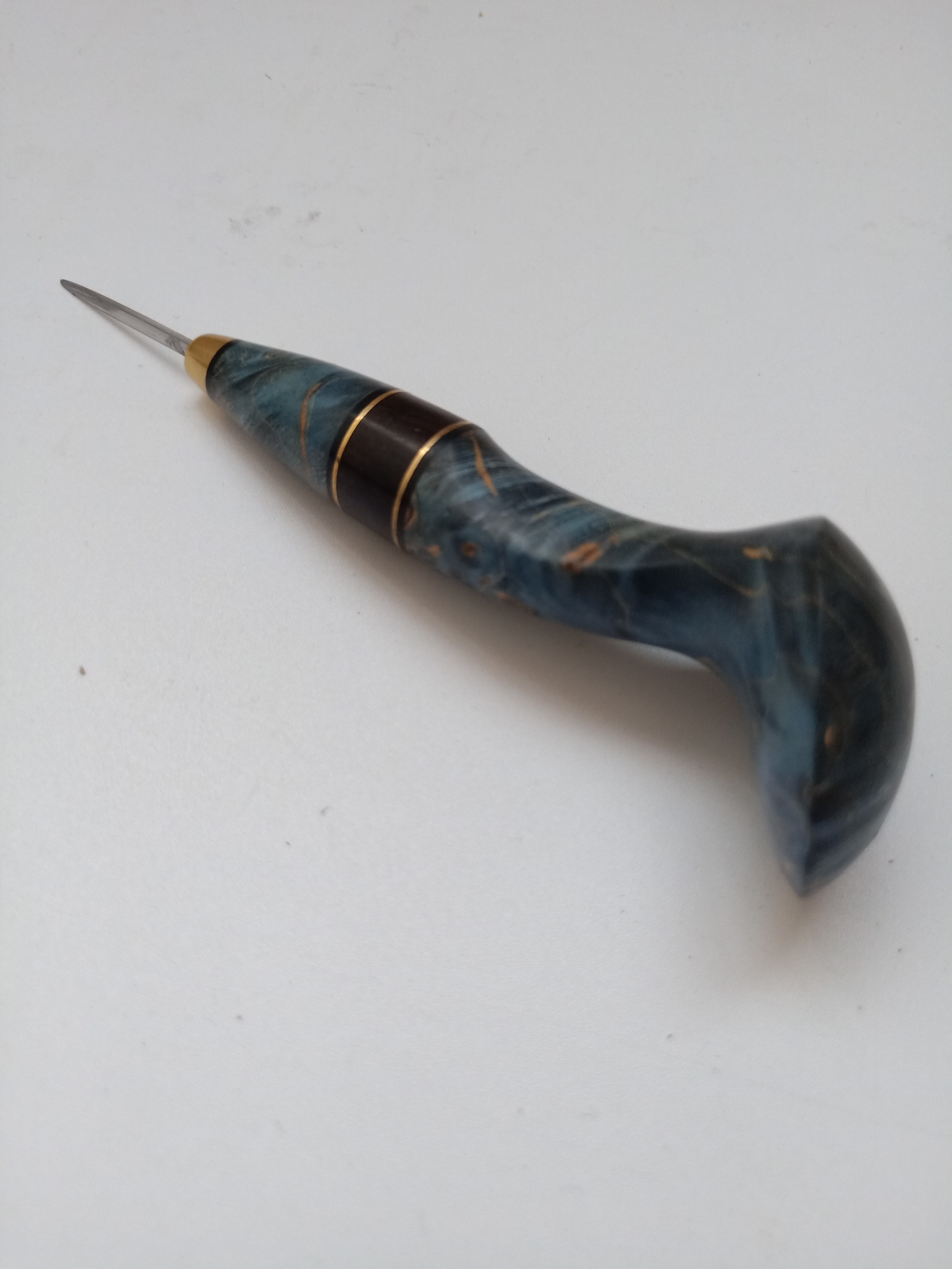 Blue stabilized wood awl